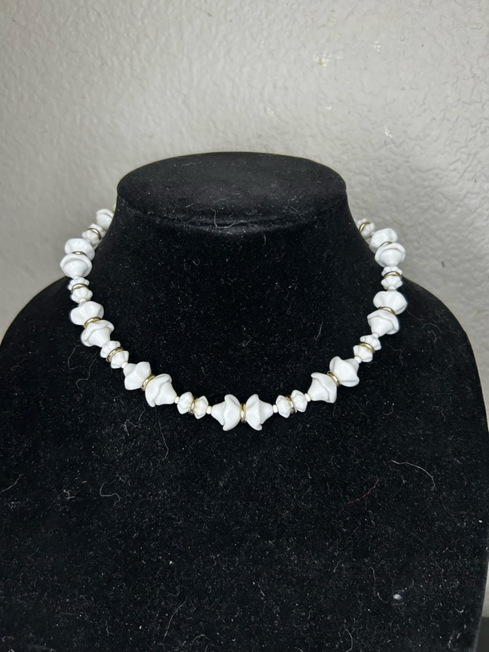 White Beaded Necklace with Gold Accents - Women Jewelry